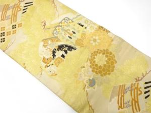 アンティーク　雪輪に御所車・花模様織り出し丸帯（材料）